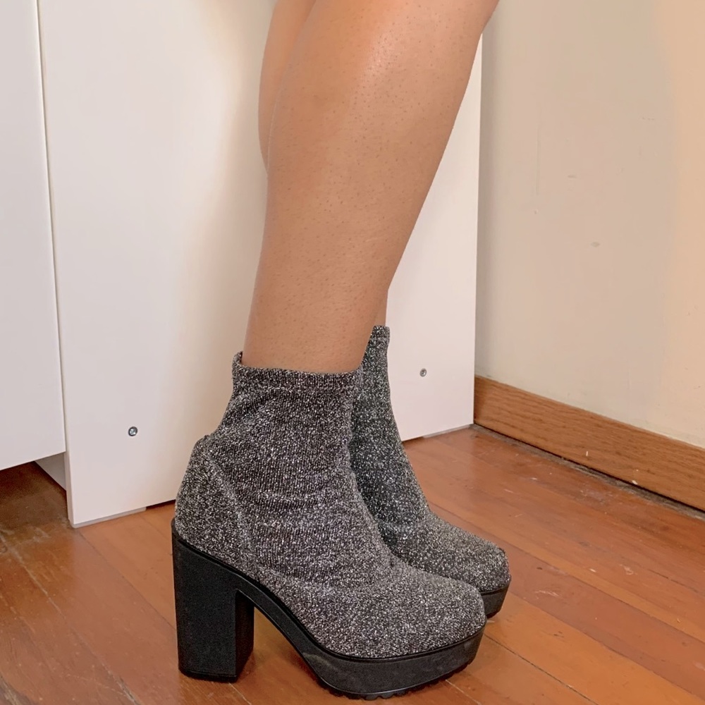 Sparkly silver sock platform booty